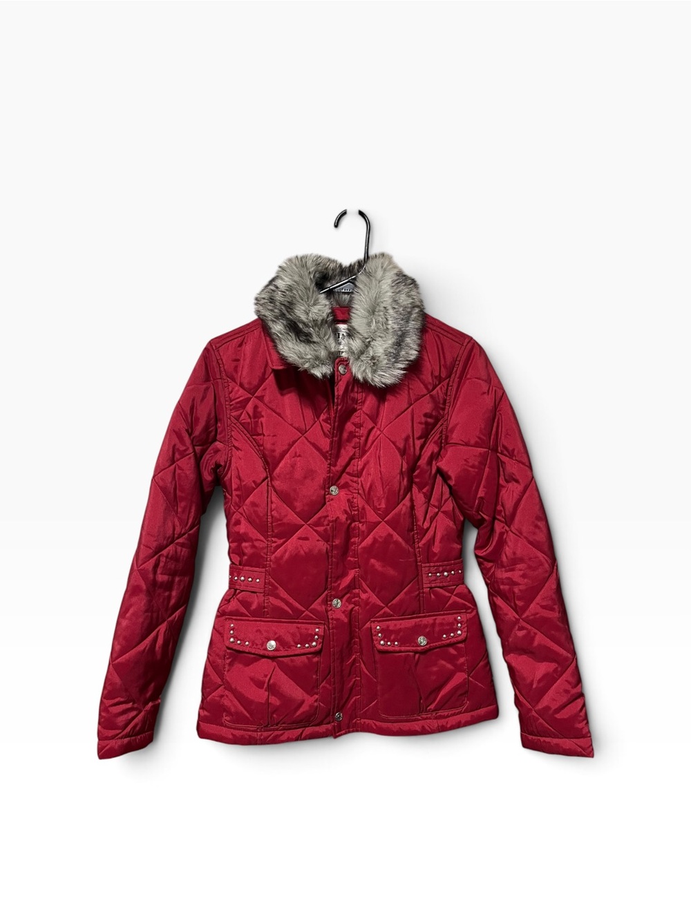 Ariat Quilted Red Puffer Jacket with Faux Fur Collar